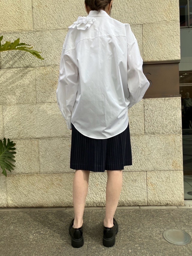 MSGM フリルリボン シャツカラー ブラウス 3841MDE11X WHITE エムエスジーエム