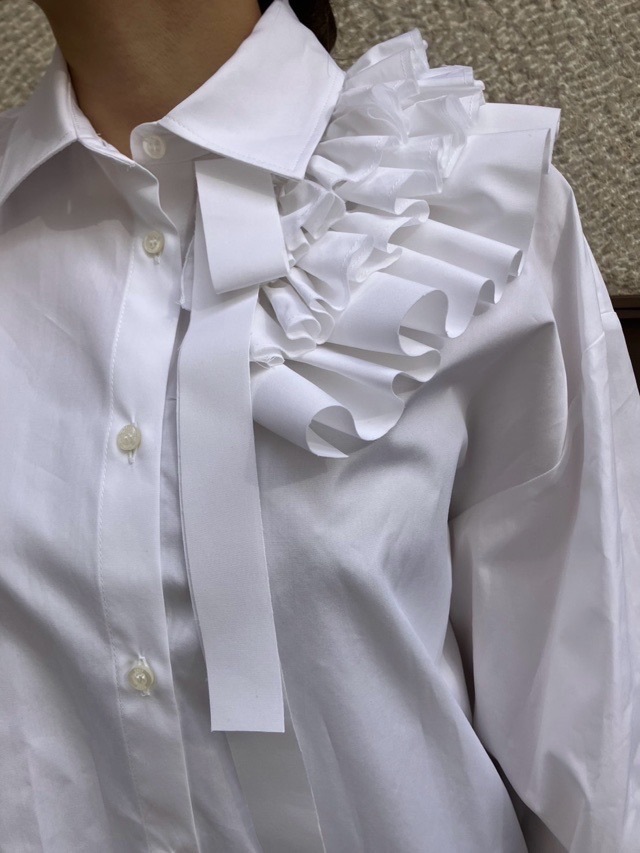 MSGM フリルリボン シャツカラー ブラウス 3841MDE11X WHITE エムエスジーエム