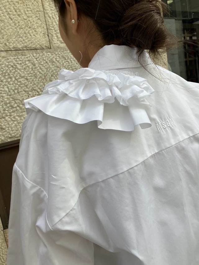 MSGM フリルリボン シャツカラー ブラウス 3841MDE11X WHITE エムエスジーエム