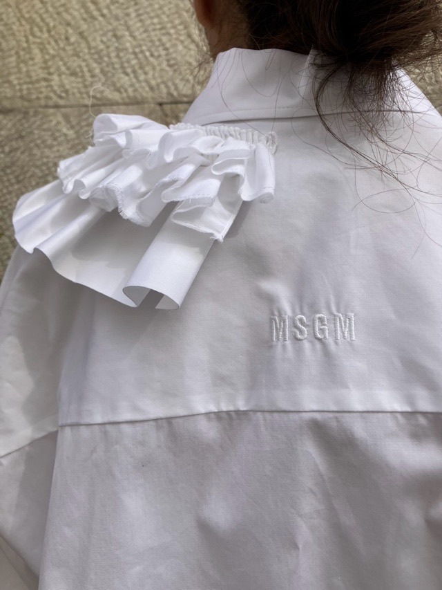 MSGM フリルリボン シャツカラー ブラウス 3841MDE11X WHITE エムエスジーエム