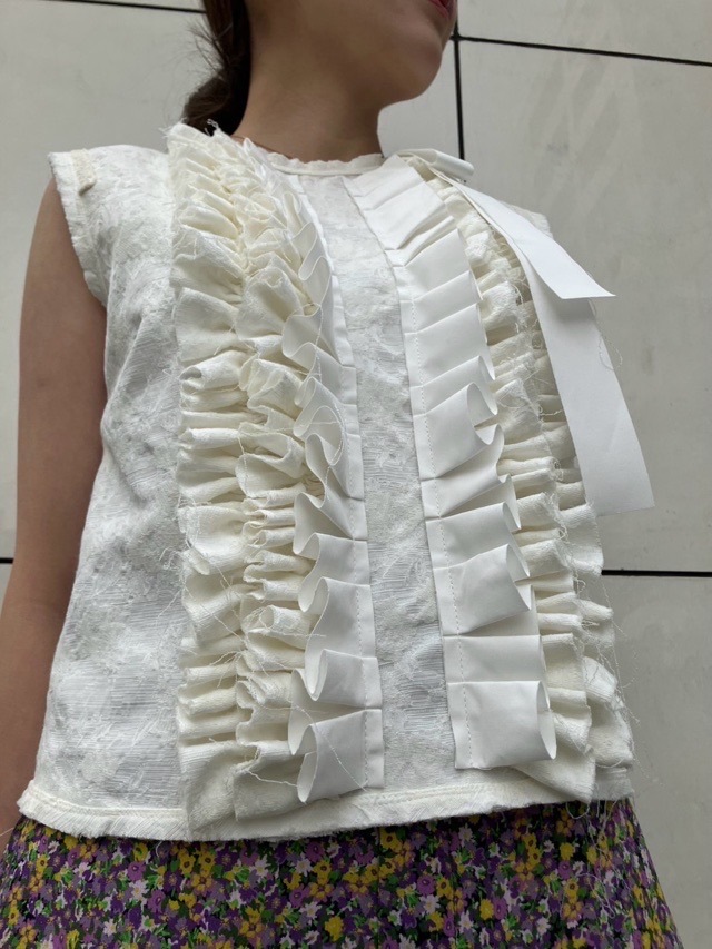 MSGM 3841MDT04 フリルリボン フローラル ジャカード トップ WHITE エムエスジーエム