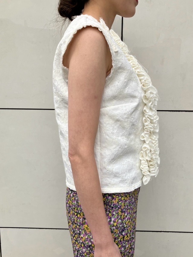 MSGM 3841MDT04 フリルリボン フローラル ジャカード トップ WHITE エムエスジーエム