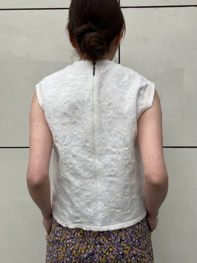 MSGM 3841MDT04 フリルリボン フローラル ジャカード トップ WHITE エムエスジーエム