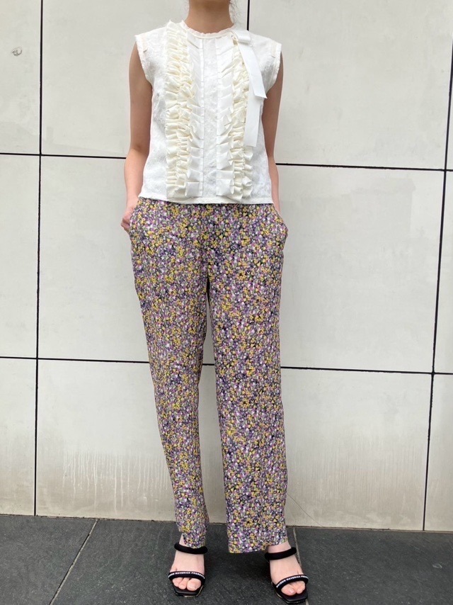 MSGM 3841MDT04 フリルリボン フローラル ジャカード トップ WHITE エムエスジーエム