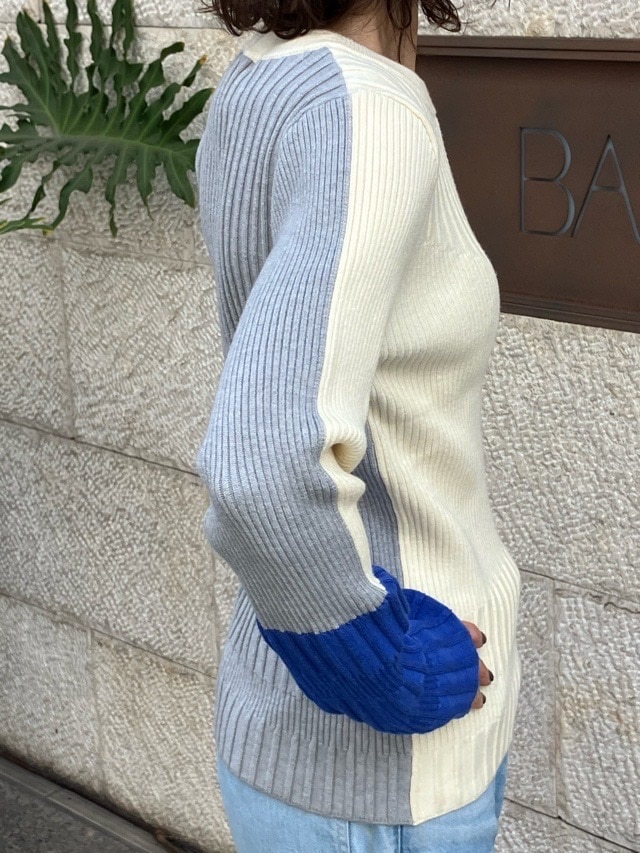 MARECHAL TERRE  カラーブロック変形リブニット　ZMT255KN509  IVORY(003) / BLACK(009)/ RED(065)　マルシャルテル