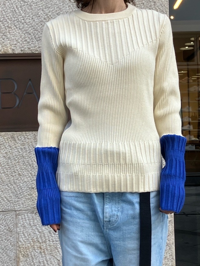 MARECHAL TERRE  カラーブロック変形リブニット　ZMT255KN509  IVORY(003) / BLACK(009)/ RED(065)　マルシャルテル