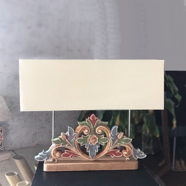 テーブルライト【カラフルリーフ】 コットンシェード＆レリーフ木彫り