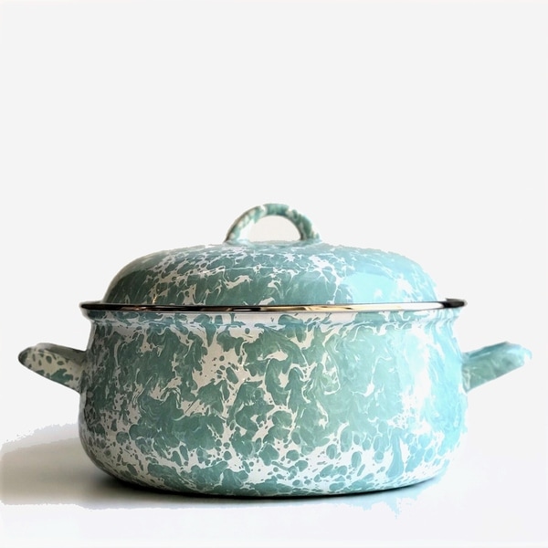 琺瑯／蓋つき両手鍋【マーブル柄】【ミントグリーン】 Φ24cm | 琺瑯