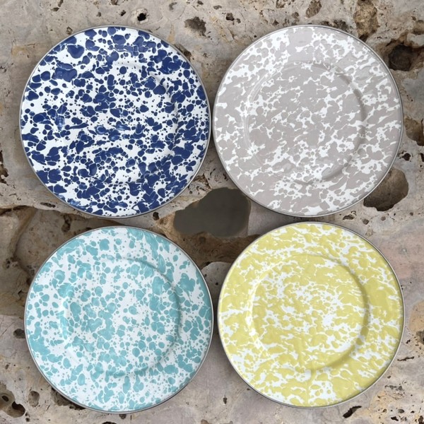 琺瑯 スプラッター柄 22㎝プレート 『キャンプ・アウトドアもオシャレ