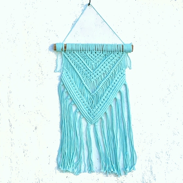 マクラメタペストリー／ウィービング【ミントブルー】H68cm ウォール