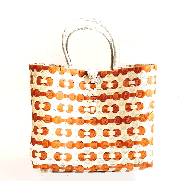 プラかごバッグ PPバッグ【M】【オレンジ×ホワイト】 | バッグ
