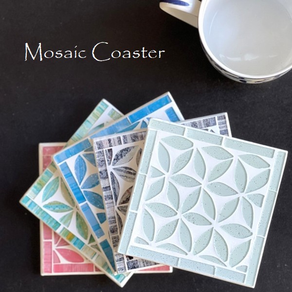 モザイクガラスのコースター【四角型】 キラキラのラメ入りガラス