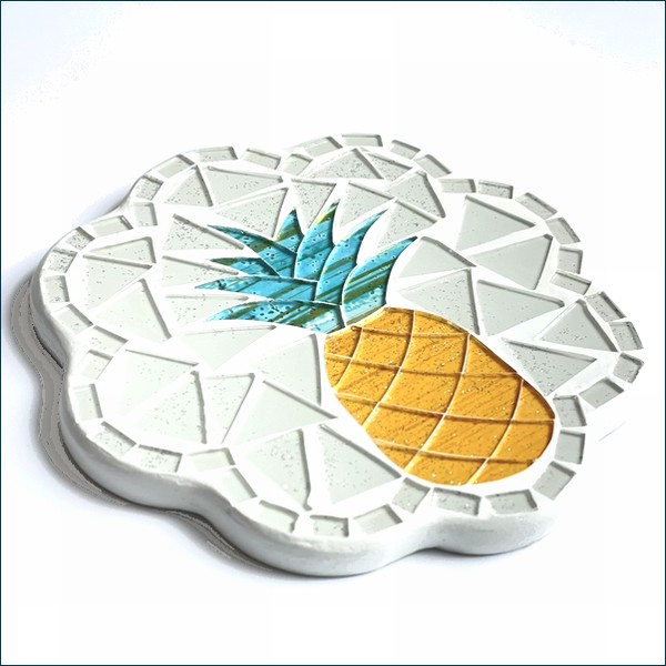 モザイクガラスのコースター【パイナップル】【花型】キラキラのラメ