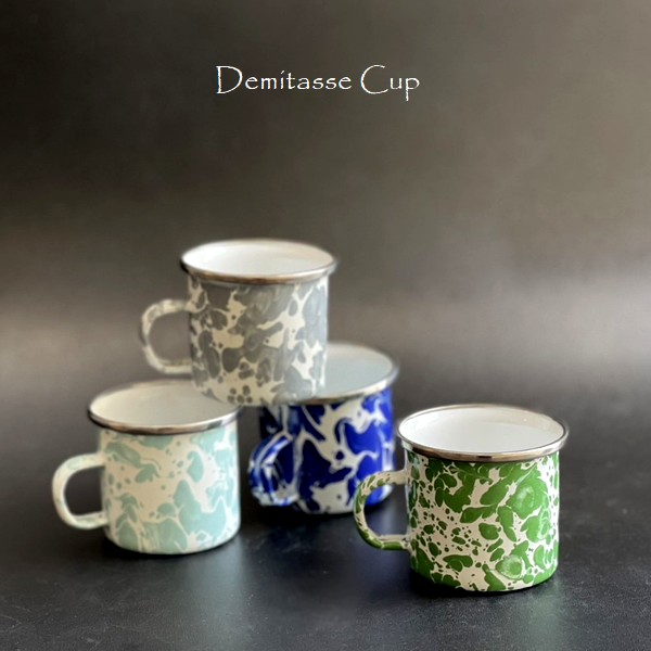 琺瑯／ホーロー／デミタスカップ【スプラッター柄】【ブルー・ミント