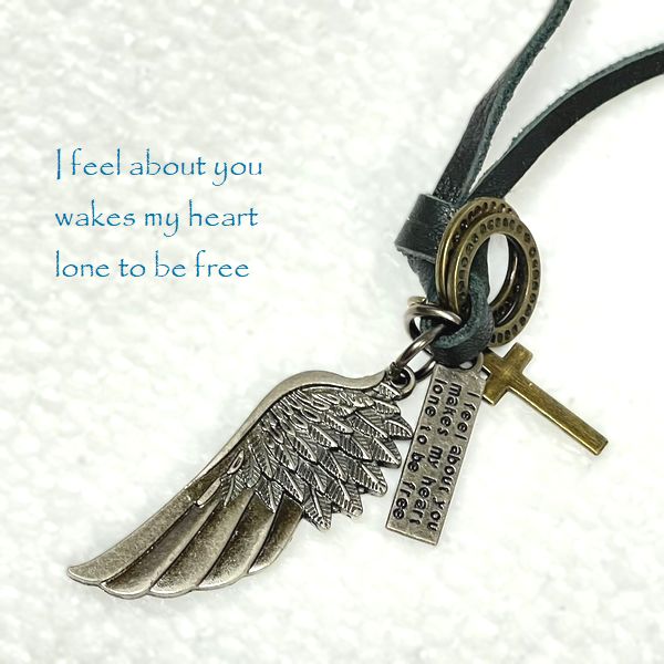 翼／ウィング／左】ネックレス／ウィング／レザー&メタル メンズ