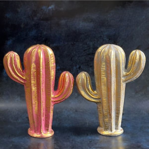 サボテンのオブジェ【高さ23cm】【ゴールド×グレー】【ゴールド×ピンク
