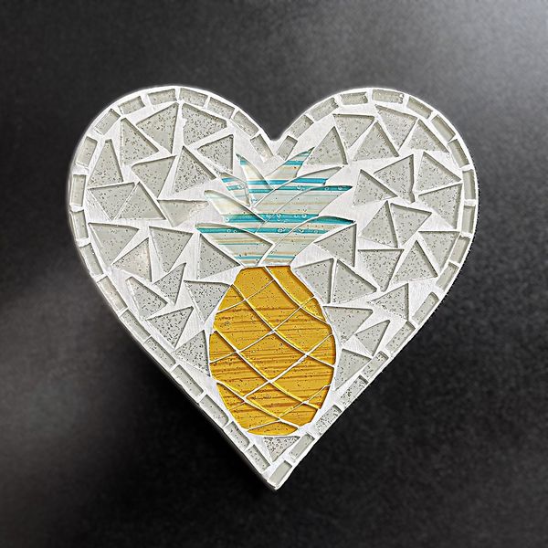 モザイクガラスのコースター【パイナップル】【四角型】キラキラのラメ