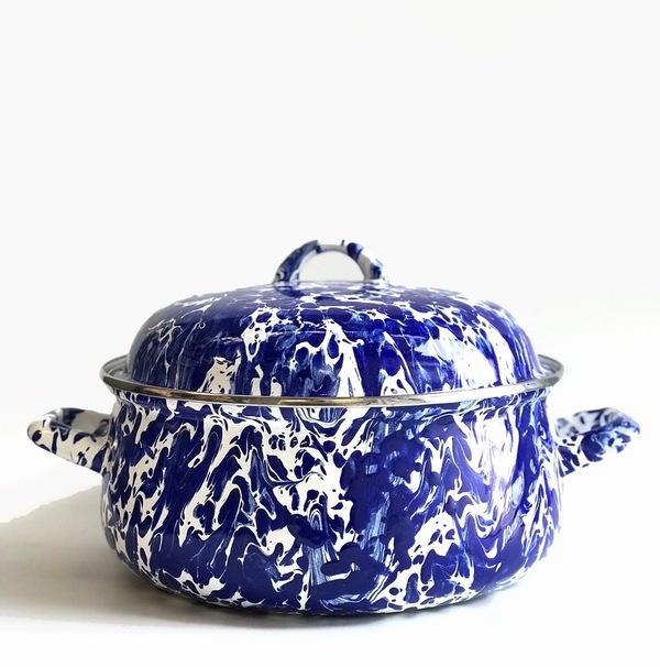 琺瑯／蓋つき両手鍋【マーブル柄】【ブルー】 Φ24cm | 琺瑯 ホーロー