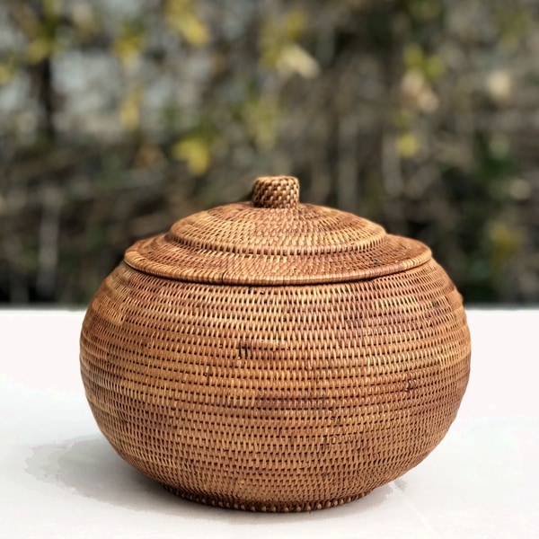 大きなアタかご蓋つき 蓋がメッシュになったアタ製小物入れケース[10313]【小物入れ