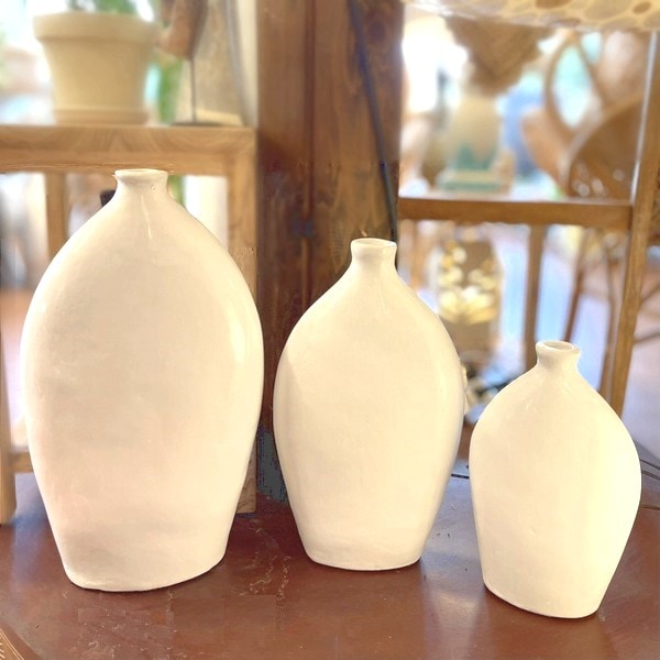 フラワーベース／花瓶 テラコッタ・素焼きのポット 【ホワイト】【S・M