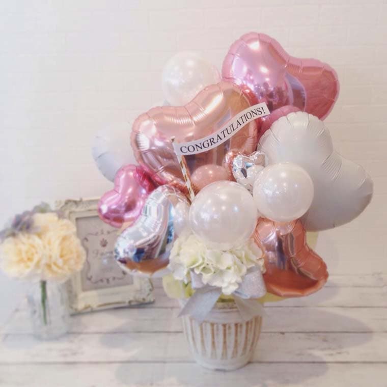 開店周年祝い・結婚式・お誕生日などに　置きがたバルーンギフト　ペルルローズゴールド