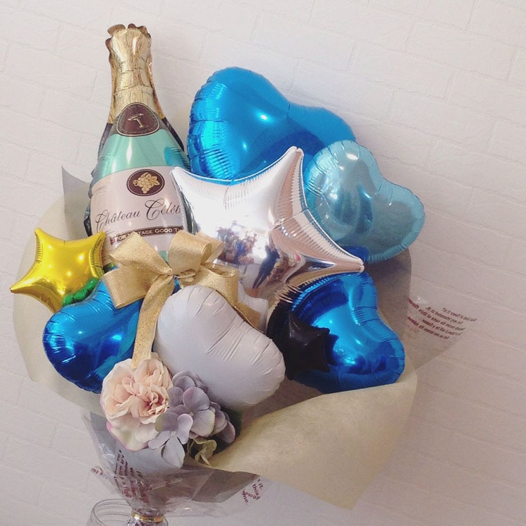 卒業 送別 成人式などに 花束型バルーンギフト シャンパンブルー