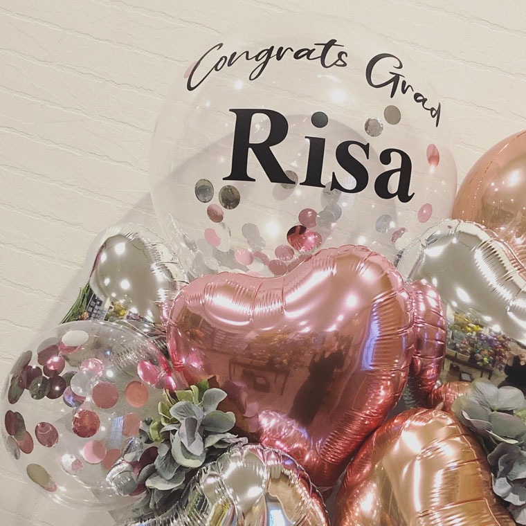 卒業用お祝いバルーン花束[ボリュームピンク]名前入りコンフェッティ