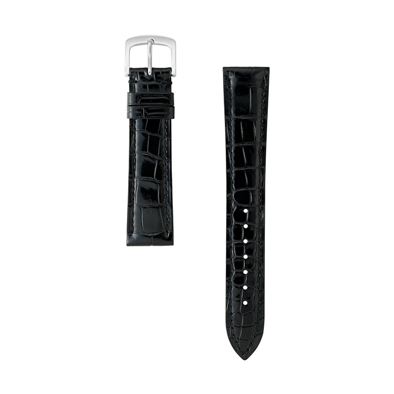 時計バンド クロコダイル 腹 幅 19mm ブラック シャイニング仕上げ 竹符 時計バンド クロコダイル 腹 幅 19mm ブラック シャイニング