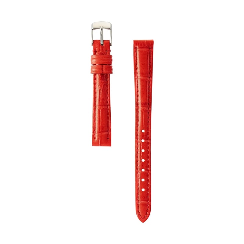 時計バンド 牛革型押し レッド