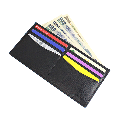 さとり 薄型財布 松阪レザー キリコスター型押し 硯（ブラック） | 革