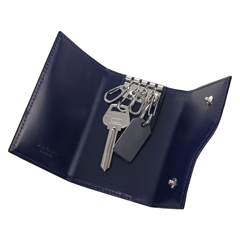 さとり キーケース 松阪レザー 硯（ブラック）×紅葉（ボルドー） | 革