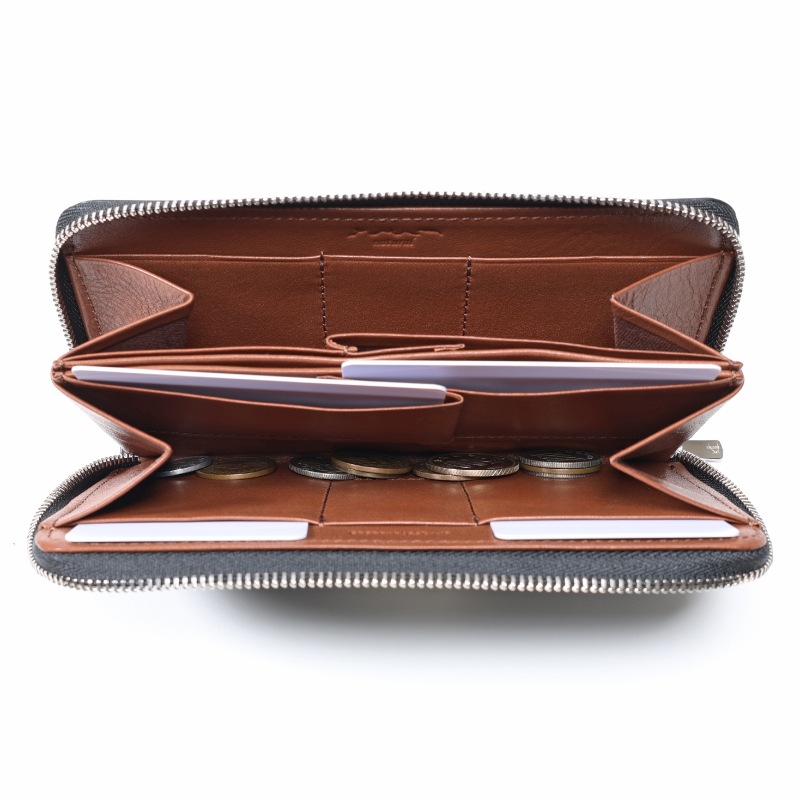 さとり ラウンドファスナー 松阪レザー キリコスター型押し 硯