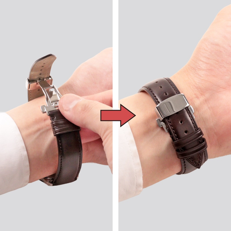 バックル 観音プッシュ式 ステンレススチール シルバー | レザー