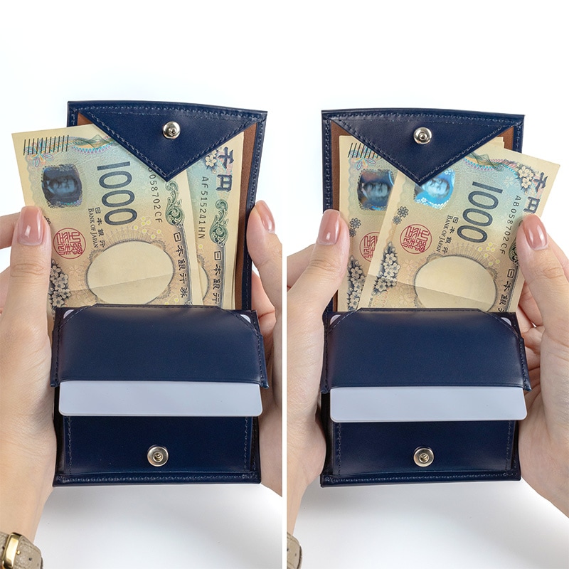 さとり コンパクト財布 松阪レザー 青褐（ネイビー） HCK65D-Z | 革