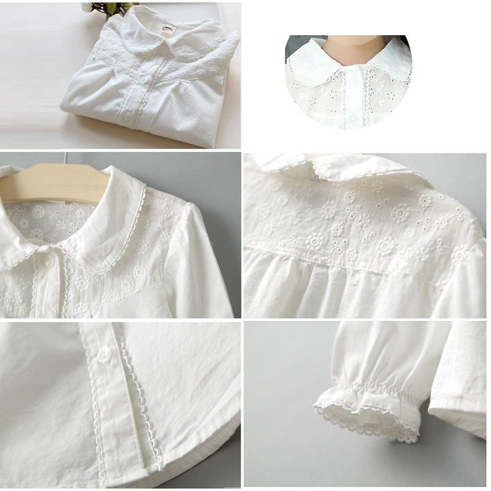 BAOBAO Ҷ ХХ Kids shirt Ҥɤ  륺 ֥饦 λҥ  ۥ磻ȥ եޥ륷 ݶ å Ⱦ Ĺµ Ҥɤ֥饦 100-140cm