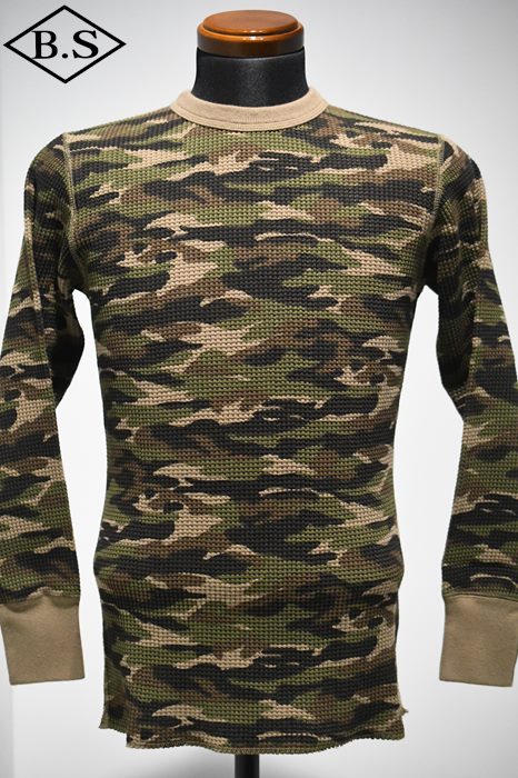 カモ クルーネック beams フェード カモ 迷彩 サーマル クルーネック