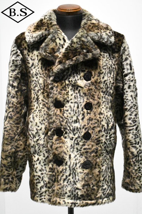 SchottレオーパードフェイクファーシングルピーコートL豹柄ボアショット Schott/ショット/LEOPARD FUR PEACOAT/レオパード ファー