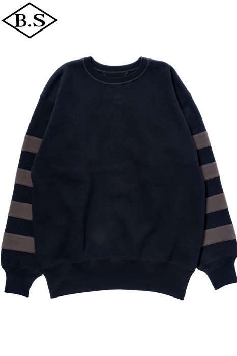 リアルマッコイズ REAL McCOYS スウェット BC25101 BUCO STRIPED-SLEEVE SWEATSHIRT BLACK×CHARCOAL