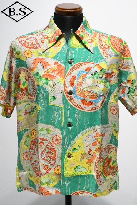 美品 90s SUN SURF サンサーフ アロハシャツ 伊勢海老 M品番 緑 希少！90s『SUN SURF』サンサーフ アロハシャツ M品番 シア