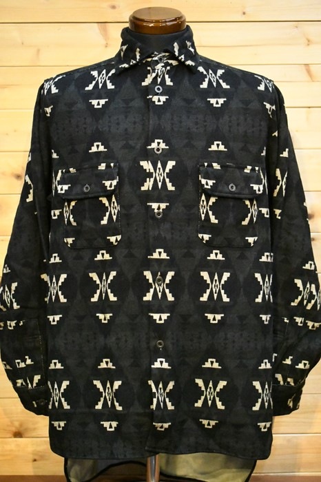 【Sale 30％ off】ナイジェル ケーボン Nigel Cabourn 長袖シャツ 80450010003 グランパシャツ ネイティブプリント GRANDPA SHIRT ブラック