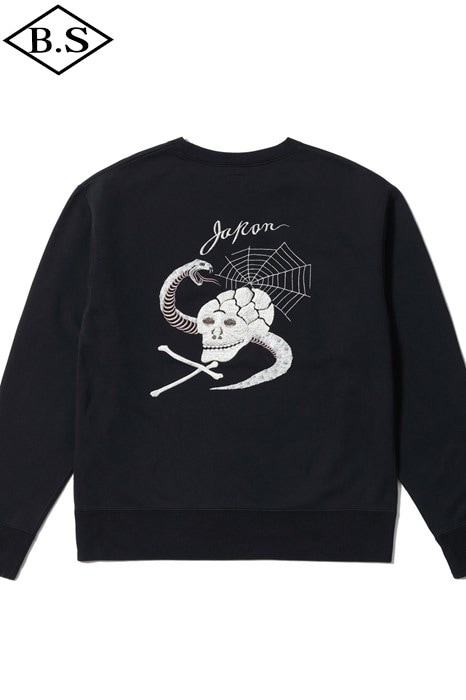 テーラー東洋 TAILOR TOYO スウェット  TT69650 SUKA CREW SWEAT EMBROIDERED “SKULL & SNAKE” BLACK