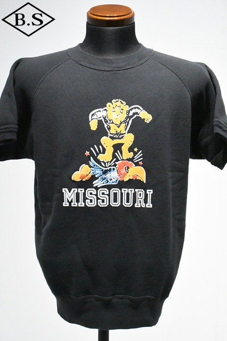 ダッパーズ Dapper’s 半袖スウェット LOT1776 3.0mm Binder Crew Neck S/S Sweat Flocky Print Design Model MISSOURI DEEP BLACK