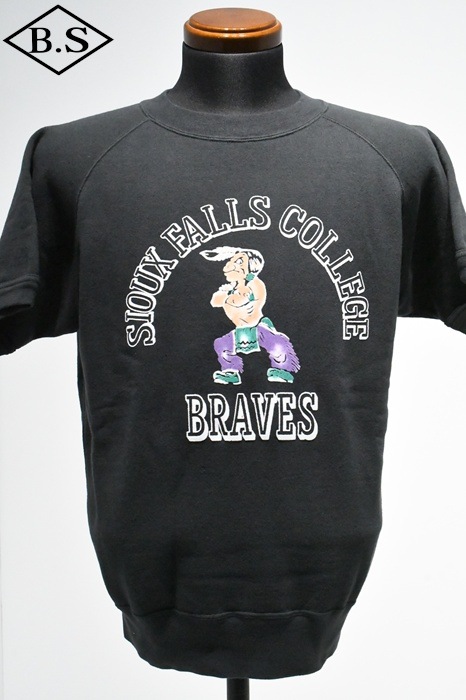 ダッパーズ Dapper’s 半袖スウェット LOT1777 3.0mm Binder Crew Neck S/S Sweat Flocky Print Design Model BRAVES DEEP BLACK