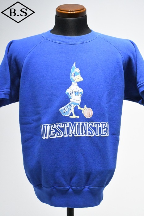ダッパーズ Dapper’s 半袖スウェット LOT1779 3.0mm Binder Crew Neck S/S Sweat Flocky Print Design Model WESTMINSTER COBALT BLUE