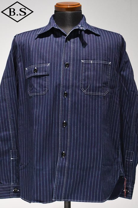 シュガーケーン SUGAR CANE 長袖シャツ SC25551A FICTION ROMANCE 8.5oz. WABASH STRIPE WORK SHIRT (LONG SLEEVE) NAVY