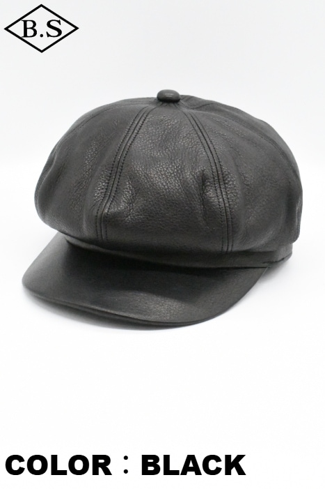 MOTO leather レザーキャスケット 黒と白 ストライプ LEATHER CASQUETTE - INDIGO HORSE[ LC-04 ] | Y'2 LEATHER