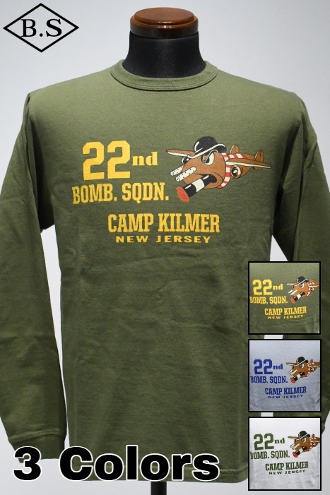 バズリクソンズ BUZZ RICKSON'S 長袖Tシャツ BR69509 L/S T-SHIRT 22nd. BOMB.SQDN.CAMP KILMER
