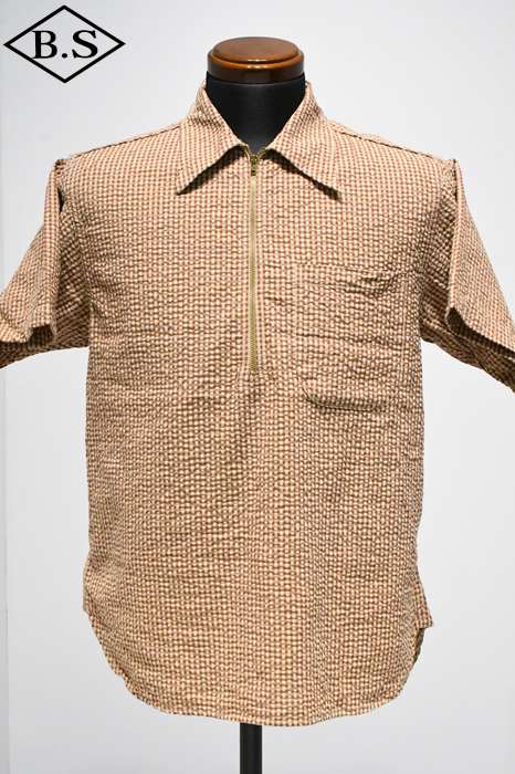 クッシュマン CUSHMAN 半袖シャツ 25601 SUCKER CHECK HALF ZIP WORK SHIRT