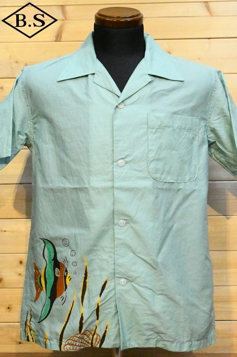 クッシュマン CUSHMAN 半袖シャツ 25457 コットンハワイアンシャツS/S(TROPICAL FISH) ミント