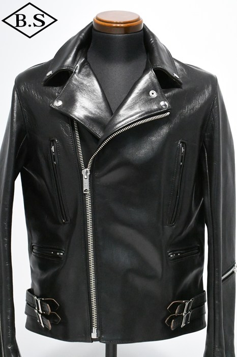 ロクロクロクレザーウェア 666 LEATHER WEAR トリプルシックス LJM-1L (JSLBB501) サイドベルト ライダースジャケット -ロング- BLACK